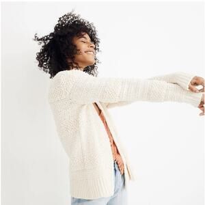 Madewell Bronson Textured Cardigan Sweater Chunky Cream‎ Seashell Sz Medium Cozy